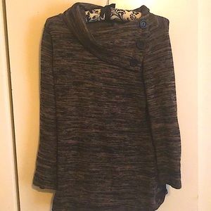 Brown Cowl Button Neck Sweater